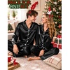 image:imageSWOMOG Matching Satin Pajamas for Couples Long Sleeve Button Down Sleepwear His and Hers Pajamas Sets Christmas LoungewearBlack