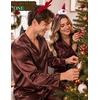 image:imageSWOMOG Matching Satin Pajamas for Couples Long Sleeve Button Down Sleepwear His and Hers Pajamas Sets Christmas LoungewearBrown