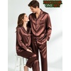 image:imageSWOMOG Matching Satin Pajamas for Couples Long Sleeve Button Down Sleepwear His and Hers Pajamas Sets Christmas LoungewearBrown