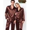 image:imageSWOMOG Matching Satin Pajamas for Couples Long Sleeve Button Down Sleepwear His and Hers Pajamas Sets Christmas LoungewearBrown