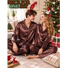 image:imageSWOMOG Matching Satin Pajamas for Couples Long Sleeve Button Down Sleepwear His and Hers Pajamas Sets Christmas LoungewearBrown