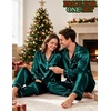 image:imageSWOMOG Matching Satin Pajamas for Couples Long Sleeve Button Down Sleepwear His and Hers Pajamas Sets Christmas LoungewearDark Green