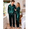 image:imageSWOMOG Matching Satin Pajamas for Couples Long Sleeve Button Down Sleepwear His and Hers Pajamas Sets Christmas LoungewearDark Green