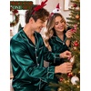 image:imageSWOMOG Matching Satin Pajamas for Couples Long Sleeve Button Down Sleepwear His and Hers Pajamas Sets Christmas LoungewearDark Green