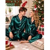 image:imageSWOMOG Matching Satin Pajamas for Couples Long Sleeve Button Down Sleepwear His and Hers Pajamas Sets Christmas LoungewearDark Green