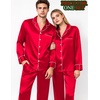 image:imageSWOMOG Matching Satin Pajamas for Couples Long Sleeve Button Down Sleepwear His and Hers Pajamas Sets Christmas LoungewearRed