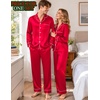 image:imageSWOMOG Matching Satin Pajamas for Couples Long Sleeve Button Down Sleepwear His and Hers Pajamas Sets Christmas LoungewearRed