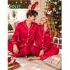 image:imageSWOMOG Matching Satin Pajamas for Couples Long Sleeve Button Down Sleepwear His and Hers Pajamas Sets Christmas LoungewearRed
