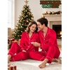 image:imageSWOMOG Matching Satin Pajamas for Couples Long Sleeve Button Down Sleepwear His and Hers Pajamas Sets Christmas LoungewearRed