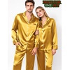 image:imageSWOMOG Matching Satin Pajamas for Couples Long Sleeve Button Down Sleepwear His and Hers Pajamas Sets Christmas LoungewearYellow