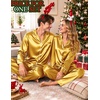 image:imageSWOMOG Matching Satin Pajamas for Couples Long Sleeve Button Down Sleepwear His and Hers Pajamas Sets Christmas LoungewearYellow
