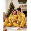 image:imageSWOMOG Matching Satin Pajamas for Couples Long Sleeve Button Down Sleepwear His and Hers Pajamas Sets Christmas LoungewearYellow