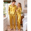 image:imageSWOMOG Matching Satin Pajamas for Couples Long Sleeve Button Down Sleepwear His and Hers Pajamas Sets Christmas LoungewearYellow