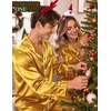 image:imageSWOMOG Matching Satin Pajamas for Couples Long Sleeve Button Down Sleepwear His and Hers Pajamas Sets Christmas LoungewearYellow