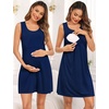 image:imageSWOMOG Women Maternity Nursing Gown and 34 Sleeve Robe Set Labor Delivery Nightgown Breastfeeding Hospital BathrobeNavy Blue