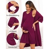 image:imageSWOMOG Women Maternity Nursing Gown and 34 Sleeve Robe Set Labor Delivery Nightgown Breastfeeding Hospital BathrobeWineberry