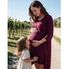 image:imageSWOMOG Women Maternity Nursing Gown and 34 Sleeve Robe Set Labor Delivery Nightgown Breastfeeding Hospital BathrobeWineberry