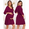 image:imageSWOMOG Women Maternity Nursing Gown and 34 Sleeve Robe Set Labor Delivery Nightgown Breastfeeding Hospital BathrobeWineberry