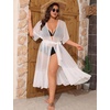 image:imageSWOMOG Women Plus Size Swimsuit Cover Up Bikini Bathing Suit Sexy Deep V Neck Swim Beach Dresses Summer BeachwearLong Ruffledwhite