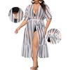 image:imageSWOMOG Women Plus Size Swimsuit Cover Up Bikini Bathing Suit Sexy Deep V Neck Swim Beach Dresses Summer BeachwearLong Ruffledwhite Stripe