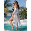 image:imageSWOMOG Women Plus Size Swimsuit Cover Up Bikini Bathing Suit Sexy Deep V Neck Swim Beach Dresses Summer BeachwearLong Ruffledwhite Stripe