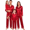 image:imageSWOMOG Family Matching Pajamas Set Silk Satin Long Sleeve Sleepwear Button Down Loungewear 2 Pcs Pj SetRed
