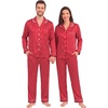 image:imageSWOMOG Family Matching Pajamas Set Silk Satin Long Sleeve Sleepwear Button Down Loungewear 2 Pcs Pj SetRed Striped