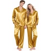 image:imageSWOMOG Matching Satin Pajamas for Couples Long Sleeve Button Down Sleepwear His and Hers Pajamas Sets Christmas LoungewearYellow
