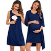 image:imageSWOMOG Women Maternity Nursing Gown and 34 Sleeve Robe Set Labor Delivery Nightgown Breastfeeding Hospital BathrobeNavy Blue