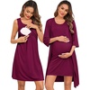 image:imageSWOMOG Women Maternity Nursing Gown and 34 Sleeve Robe Set Labor Delivery Nightgown Breastfeeding Hospital BathrobeWineberry