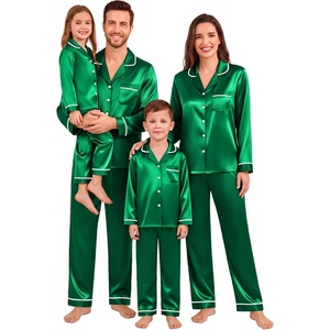 image:imageSWOMOG Family Matching Pajamas Set Silk Satin Long Sleeve Sleepwear Button Down Loungewear 2 Pcs Pj SetEmerald Green
