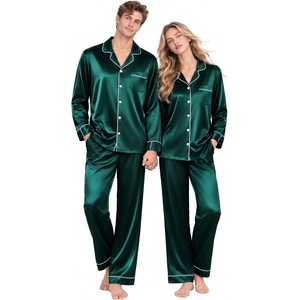 image:imageSWOMOG Matching Satin Pajamas for Couples Long Sleeve Button Down Sleepwear His and Hers Pajamas Sets Christmas LoungewearDark Green