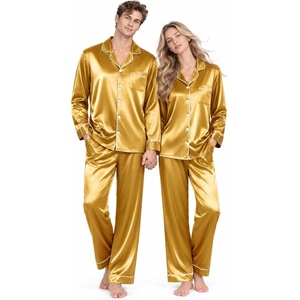image:imageSWOMOG Matching Satin Pajamas for Couples Long Sleeve Button Down Sleepwear His and Hers Pajamas Sets Christmas LoungewearYellow