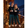 image:imageSWOMOG 100 Cotton Couples Matching Pajama Set Christmas Pajamas Buffalo Plaid Sleepwear Soft PJ Set with PocketsBlue Green Palid