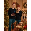 image:imageSWOMOG 100 Cotton Couples Matching Pajama Set Christmas Pajamas Buffalo Plaid Sleepwear Soft PJ Set with PocketsBlue Green Palid