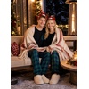 image:imageSWOMOG 100 Cotton Couples Matching Pajama Set Christmas Pajamas Buffalo Plaid Sleepwear Soft PJ Set with PocketsBlue Green Palid