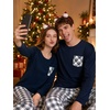 image:imageSWOMOG 100 Cotton Couples Matching Pajama Set Christmas Pajamas Buffalo Plaid Sleepwear Soft PJ Set with PocketsBlue White Plaid