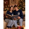 image:imageSWOMOG 100 Cotton Couples Matching Pajama Set Christmas Pajamas Buffalo Plaid Sleepwear Soft PJ Set with PocketsBlue White Plaid