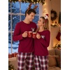 image:imageSWOMOG 100 Cotton Couples Matching Pajama Set Christmas Pajamas Buffalo Plaid Sleepwear Soft PJ Set with PocketsBurgundy Plaid