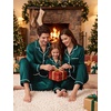 image:imageSWOMOG Christmas Family Matching Pajamas Sets Couple Silk Satin Long Sleeve WomenMenKids Button Down 2 Pcs PJs SetsDeep Green