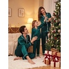 image:imageSWOMOG Christmas Family Matching Pajamas Sets Couple Silk Satin Long Sleeve WomenMenKids Button Down 2 Pcs PJs SetsDeep Green