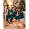image:imageSWOMOG Christmas Family Matching Pajamas Sets Couple Silk Satin Long Sleeve WomenMenKids Button Down 2 Pcs PJs SetsDeep Green
