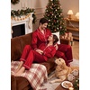 image:imageSWOMOG Christmas Family Matching Pajamas Sets Couple Silk Satin Long Sleeve WomenMenKids Button Down 2 Pcs PJs SetsRed Striped