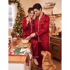 image:imageSWOMOG Christmas Family Matching Pajamas Sets Couple Silk Satin Long Sleeve WomenMenKids Button Down 2 Pcs PJs SetsRed Striped
