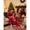 image:imageSWOMOG Christmas Family Matching Pajamas Sets Couple Silk Satin Long Sleeve WomenMenKids Button Down 2 Pcs PJs SetsRed Striped
