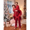 image:imageSWOMOG Christmas Family Matching Pajamas Sets Couple Silk Satin Long Sleeve WomenMenKids Button Down 2 Pcs PJs SetsRed Striped