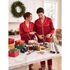 image:imageSWOMOG Christmas Family Matching Pajamas Sets Couple Silk Satin Long Sleeve WomenMenKids Button Down 2 Pcs PJs SetsRed Striped