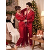 image:imageSWOMOG Christmas Family Matching Pajamas Sets Couple Silk Satin Long Sleeve WomenMenKids Button Down 2 Pcs PJs SetsRed Striped