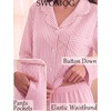 image:imageSWOMOG Couple Matching Pajamas Sets Women amp Men Button Down Pjs Long SleevePink Striped