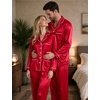image:imageSWOMOG Couples Matching Pajamas Set Women amp Men Satin Long Sleeve Sleepwear Soft Button Down Pj Set Silk LoungewearLight Red